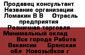 Продавец-консультант › Название организации ­ Ломакин В.В. › Отрасль предприятия ­ Розничная торговля › Минимальный оклад ­ 35 000 - Все города Работа » Вакансии   . Брянская обл.,Новозыбков г.